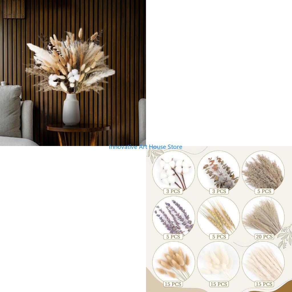 Pampas Grass Decor - E1PC 86Pcs Handmade Dried Flower Bouquet