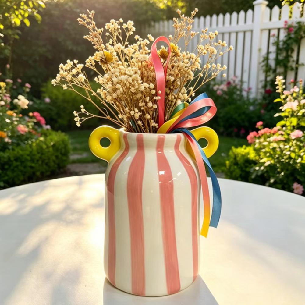 Ceramic Striped Flower Vase wi - Pampas Grass Decor recension och pris